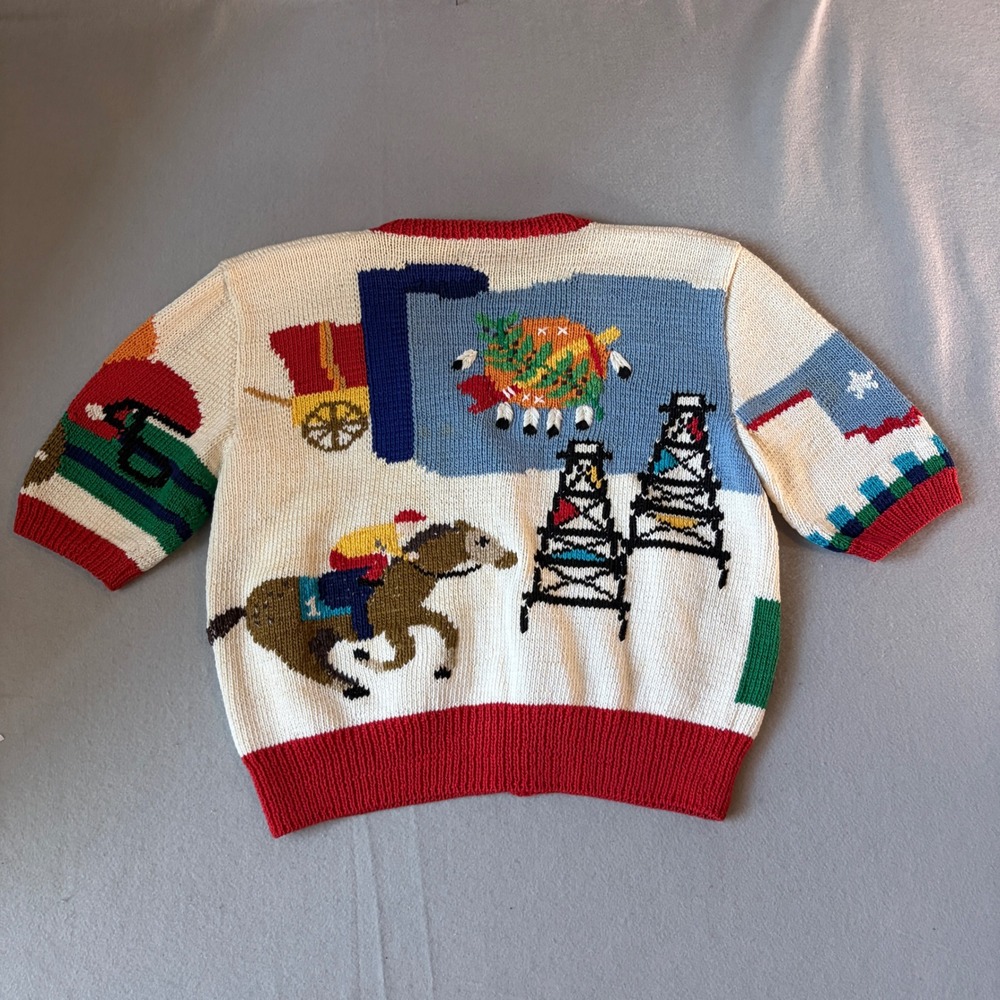 Vintage 1989 Berek Oklahoma Hand Knit Pima Cotton Cardigan Sweater Women Small - Picture 2 of 5